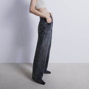 Zara - High waisted, Full Length Jean - Raw Hem - Black / Gray, Size: USA 2